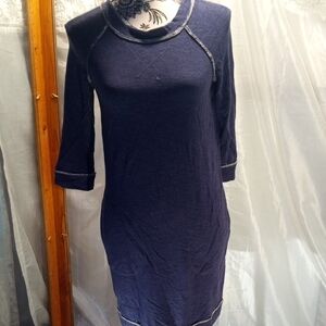 Max Studio Navy Midi Knit Dress with 3/4 Sleeves